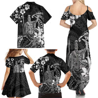 Hawaii King Kamehameha Day Family Matching Summer Maxi Dress and Hawaiian Shirt Polynesian Pattern Mix Hibiscus Black