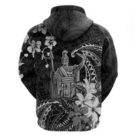 Hawaii King Kamehameha Day Hoodie Polynesian Pattern Mix Hibiscus Black