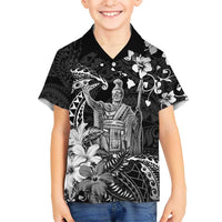 Hawaii King Kamehameha Day Kid Hawaiian Shirt Polynesian Pattern Mix Hibiscus Black