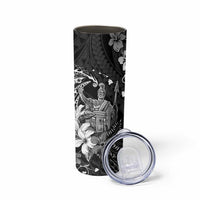 Hawaii King Kamehameha Day Skinny Tumbler Polynesian Pattern Mix Hibiscus Black