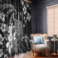 Hawaii King Kamehameha Day Window Curtain Polynesian Pattern Mix Hibiscus Black