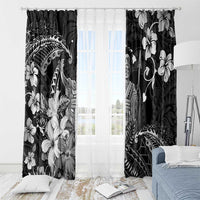Hawaii King Kamehameha Day Window Curtain Polynesian Pattern Mix Hibiscus Black