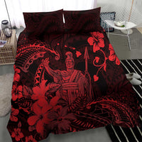 Hawaii King Kamehameha Day Bedding Set Polynesian Pattern Mix Hibiscus Red