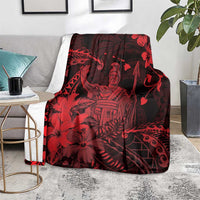 Hawaii King Kamehameha Day Blanket Polynesian Pattern Mix Hibiscus Red