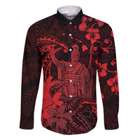 Hawaii King Kamehameha Day Family Matching Summer Maxi Dress and Hawaiian Shirt Polynesian Pattern Mix Hibiscus Red