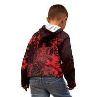 Hawaii King Kamehameha Day Kid Hoodie Polynesian Pattern Mix Hibiscus Red