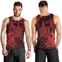 Hawaii King Kamehameha Day Men Tank Top Polynesian Pattern Mix Hibiscus Red