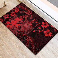 Hawaii King Kamehameha Day Rubber Doormat Polynesian Pattern Mix Hibiscus Red