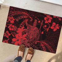 Hawaii King Kamehameha Day Rubber Doormat Polynesian Pattern Mix Hibiscus Red