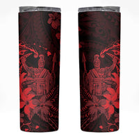Hawaii King Kamehameha Day Skinny Tumbler Polynesian Pattern Mix Hibiscus Red