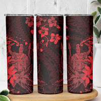 Hawaii King Kamehameha Day Skinny Tumbler Polynesian Pattern Mix Hibiscus Red