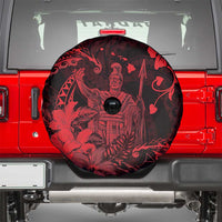 Hawaii King Kamehameha Day Spare Tire Cover Polynesian Pattern Mix Hibiscus Red
