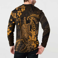 Hawaii King Kamehameha Day Button Sweatshirt Polynesian Pattern Mix Hibiscus Gold