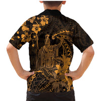 Hawaii King Kamehameha Day Family Matching Mermaid Dress and Hawaiian Shirt Polynesian Pattern Mix Hibiscus Gold