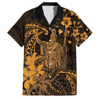 Hawaii King Kamehameha Day Family Matching Summer Maxi Dress and Hawaiian Shirt Polynesian Pattern Mix Hibiscus Gold