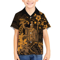 Hawaii King Kamehameha Day Kid Hawaiian Shirt Polynesian Pattern Mix Hibiscus Gold