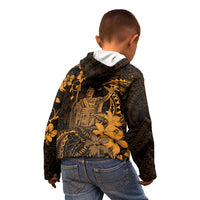 Hawaii King Kamehameha Day Kid Hoodie Polynesian Pattern Mix Hibiscus Gold
