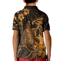 Hawaii King Kamehameha Day Kid Polo Shirt Polynesian Pattern Mix Hibiscus Gold
