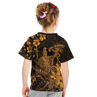 Hawaii King Kamehameha Day Kid T Shirt Polynesian Pattern Mix Hibiscus Gold
