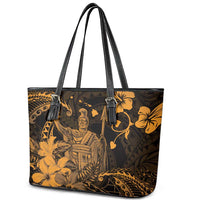 Hawaii King Kamehameha Day Leather Tote Bag Polynesian Pattern Mix Hibiscus Gold