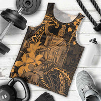 Hawaii King Kamehameha Day Men Tank Top Polynesian Pattern Mix Hibiscus Gold