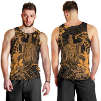 Hawaii King Kamehameha Day Men Tank Top Polynesian Pattern Mix Hibiscus Gold