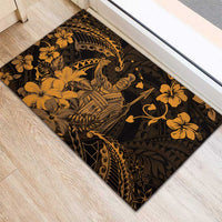 Hawaii King Kamehameha Day Rubber Doormat Polynesian Pattern Mix Hibiscus Gold