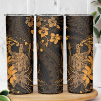 Hawaii King Kamehameha Day Skinny Tumbler Polynesian Pattern Mix Hibiscus Gold