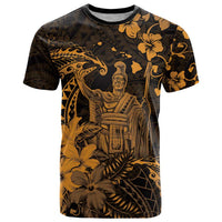 Hawaii King Kamehameha Day T Shirt Polynesian Pattern Mix Hibiscus Gold