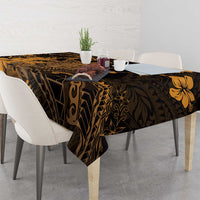 Hawaii King Kamehameha Day Tablecloth Polynesian Pattern Mix Hibiscus Gold