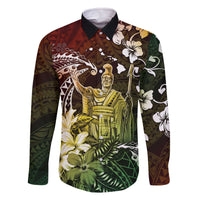 Hawaii King Kamehameha Day Family Matching Off The Shoulder Long Sleeve Dress and Hawaiian Shirt Polynesian Pattern Mix Hibiscus Reggae