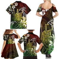 Hawaii King Kamehameha Day Family Matching Summer Maxi Dress and Hawaiian Shirt Polynesian Pattern Mix Hibiscus Reggae