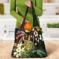 Hawaii King Kamehameha Day Grocery Bag Polynesian Pattern Mix Hibiscus Reggae