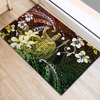 Hawaii King Kamehameha Day Rubber Doormat Polynesian Pattern Mix Hibiscus Reggae
