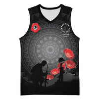 Cook Islands ANZAC Day Basketball Jersey Soldier Silhouette Remembrance LT05 Unisex Black - Polynesian Pride