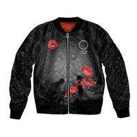 Cook Islands ANZAC Day Bomber Jacket Soldier Silhouette Remembrance LT05 Unisex Black - Polynesian Pride
