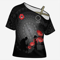 Cook Islands ANZAC Day Cross Shoulder Shirt Soldier Silhouette Remembrance LT05 Female Black - Polynesian Pride