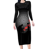 Cook Islands ANZAC Day Family Matching Long Sleeve Bodycon Dress and Hawaiian Shirt Soldier Silhouette Remembrance