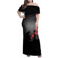 Cook Islands ANZAC Day Family Matching Off Shoulder Maxi Dress and Hawaiian Shirt Soldier Silhouette Remembrance