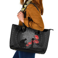 Cook Islands ANZAC Day Leather Tote Bag Soldier Silhouette Remembrance LT05 Black - Polynesian Pride