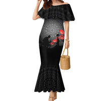 Cook Islands ANZAC Day Mermaid Dress Soldier Silhouette Remembrance LT05 Women Black - Polynesian Pride