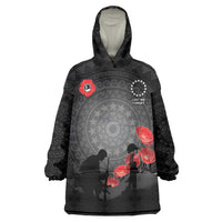 Cook Islands ANZAC Day Wearable Blanket Hoodie Soldier Silhouette Remembrance LT05 One Size Black - Polynesian Pride