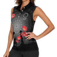 Cook Islands ANZAC Day Women Sleeveless Polo Shirt Soldier Silhouette Remembrance LT05 - Polynesian Pride