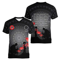 Cook Islands ANZAC Day Women V-Neck T-Shirt Soldier Silhouette Remembrance LT05 - Polynesian Pride