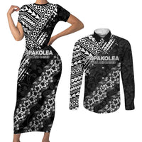 Hawaii Papakolea Born And Raised Couples Matching Short Sleeve Bodycon Dress and Long Sleeve Button Shirt Hawaiian Tribal Pattern LT05 Black - Polynesian Pride