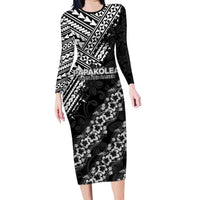 Hawaii Papakolea Born And Raised Long Sleeve Bodycon Dress Hawaiian Tribal Pattern LT05 Long Dress Black - Polynesian Pride