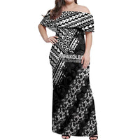 Hawaii Papakolea Born And Raised Off Shoulder Maxi Dress Hawaiian Tribal Pattern LT05 Women Black - Polynesian Pride