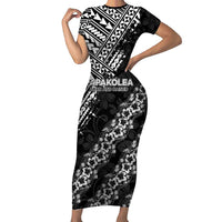 Hawaii Papakolea Born And Raised Short Sleeve Bodycon Dress Hawaiian Tribal Pattern LT05 Long Dress Black - Polynesian Pride
