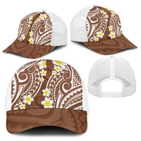 Plumeria With Brown Polynesian Tattoo Pattern Baseball Net Cap - Polynesian Pride