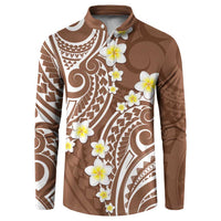 Plumeria With Brown Polynesian Tattoo Pattern Button Sweatshirt LT05 Brown - Polynesian Pride